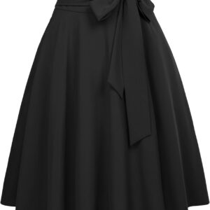 Belle Poque Women's High Waist A-Line Pockets Skirt Skater Flared Midi Skirt Vinage Skirt