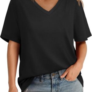 Aokosor Womens V Neck Short Sleeve T Shirts Summer Tops 2025 Casual Loose Tees Trending Now S-4XL
