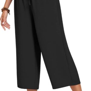 Anyhold Womens Capri Pants Loose High Waisted Wide Leg Lounge Pants Drawstring Casual Palazzo Trousers with Pockets