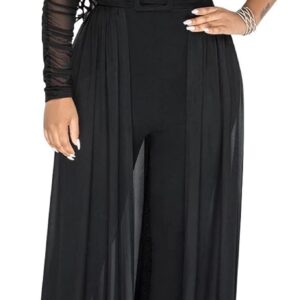 Aro Lora Womens Sexy One Shoulder High Waist Sheer Mesh One Piece Pant Outfit Overlay Bodycon Jumpsuit Romper