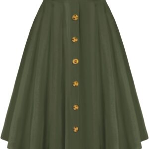 Belle Poque Women's Vintage Stretch High Waist A-Line Flared Midi Skirts with Pockets & Belts