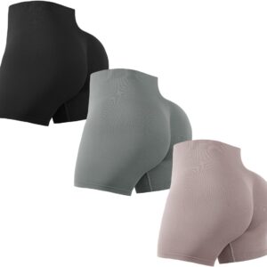 3 Piece Workout Shorts Womens Seamless High Waisted Scrunch Butt Athletic Gym Yoga Biker Shorts