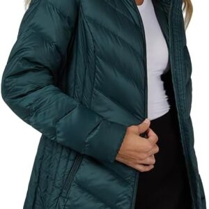 32 Degrees Heat Women's 3/4 Ultra-Light Down Packable Hooded Jacket| Slim Fit | Layering | Water Repellant