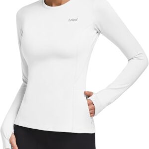 baleaf Thermal Shirts for Women Long Sleeve Fleece Tops Running Workout Cold Weather Gear Compression Zipper Pocket