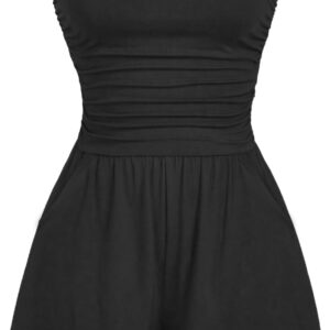 AUXDIO Women Summer Casual Strapless Romper Sleeveless Off Shoulder Short Jumpsuits 2025 Beach Vacation Clothes