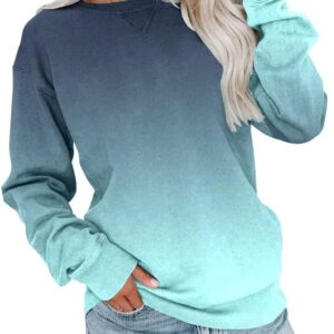 BeadChica Women's Casual Crew Neck Sweatshirts Long Sleeve Tops Cute Pullover Loose Fit-Gradient-S