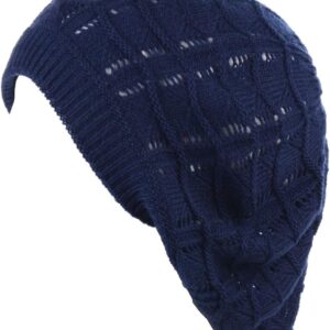 an Womens Knit Beanie Beret Hat Lightweight Fashion Accessory Crochet Cutouts
