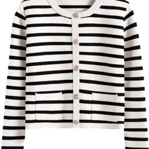 ANRABESS Women Striped Cardigan Sweaters Button Down Cropped Knit Lady Jackets Coat 2025 Fall Outfits Spring Trendy Clothes