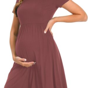Bearsland Women’s Long Sleeve Maternity Dresses Patchwork Pregnancy Dress with Pocket