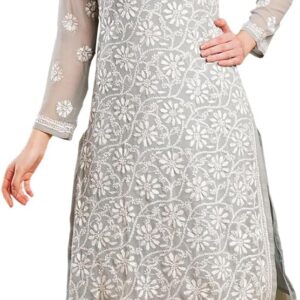Ada Hand Embroidered Indian Chikankari Georgette Kurti Kurta with Slip for Women A90397