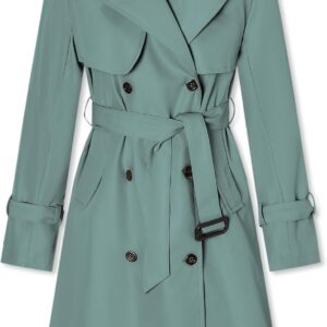 Betusline Women's Long Double-Breasted Waterproof Trench Coat with Belt