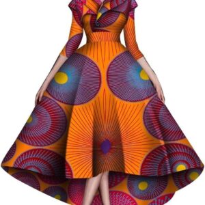 African Dresses for Women A-line Floor-Length Dress Traditional Ankara Kente Print Evening Dress