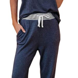 AUTOMET Lounge Sets For Women Two Piece Outfits Loungewear Short Sleeve Crewneck Jogger Pajama Set Sweatpants Tracksuit