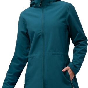 33,000ft Women's Waterproof Softshell Long Rain Jacket with Hood Fleece Lined Windproof Windbreaker