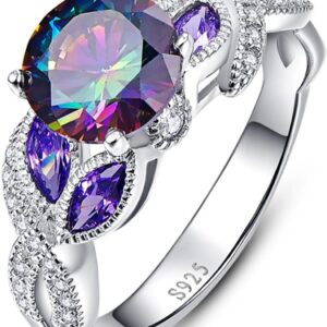 3.6ct Women's Created Sapphire|Aquamarine|Rainbow Topaz Ring 925 Sterling Silver Women Engagement Rings Bezel Setting Marquise Fashion Statement Ring Best Gift for Mother and Grandma Size 5-9