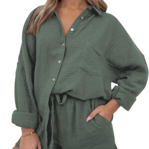 AUTOMET 2 Piece Sets For Women Lounge Wear Matching Two Piece Pajama Fashion Oversized Shirts And Shorts Spring Outfit 2025
