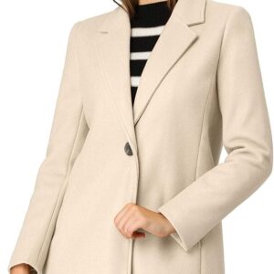 Allegra K Women's Winter Overcoat Notched Lapel Long Sleeve One Buttoned Mid-Length Long Coat