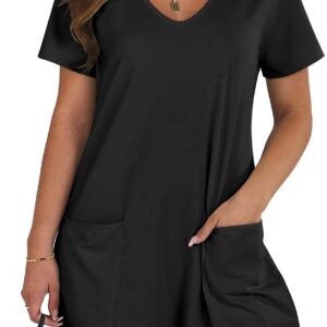 ANRABESS Rompers for Women Summer Casual Short Sleeve Jumpsuits V Neck Loose Fit One Piece Outfits with Pockets 2025 Clothes