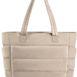BAGSMART Tote Bag for Women, Lightweight Puffy Tote Bag with Compartments, Quilted Shoulder Bag Handbag for Travel, Work