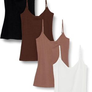 Amazon Essentials Women's Slim-Fit Knit V-Neck Layering Cami (Available in Plus Size), Pack of 4