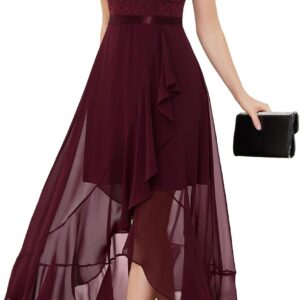 Bbonlinedress Women's V-Neck Dress for Women Wedding Guest Hi-Lo Floral Lace Prom Cocktail Party Formal Bridesmaid Dress