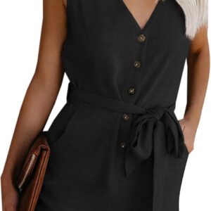 Acelitt Womens Casual Summer Crewneck Ruffle Sleeveless Rompers, XS-XXL