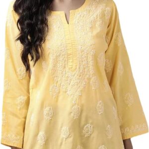 Ada Hand Embroidered Indian Clothing Chikankari Women's Cotton Top Tunic Shirt Kurti A210717