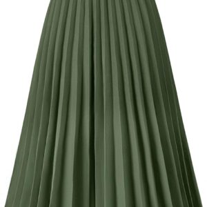 Basoteeuo Womens Skirt Leopard Print Midi Long Shirring Pleated Skirts High Waisted A Line Skirts