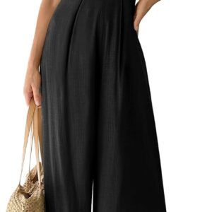 ANRABESS Jumpsuits for Women Summer Dressy Casual Linen Romper Sleeveless V Neck High Waist Wide Leg Beach Vacation Outfits