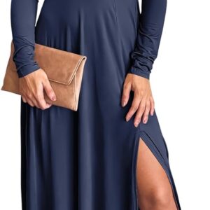 ANRABESS Women Deep V Neck Long Sleeve Slit 2025 Fall Elegant Formal Wedding Guest Cocktail Evening Date Prom Maxi Long Dress