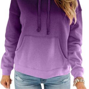 BeadChica Womens Casual Hoodies Round Neck Long Sleeve Sweatshirts With Pocket Lightweight Pullover Tops-Gradient-XL