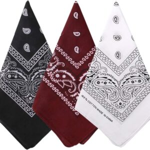 3 Pack 100% Cotton Paisley Pattern Bandanas Face Mask Square Scarf Headwear