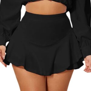 Avidlove Mini Skirt for Women Sexy Solid Ruffle Trim Lingerie Skirt Short High Waist Two Layer Hem Skirt