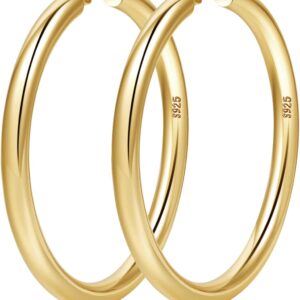 4mm Thick Gold Chunky Earrings Steling Silver Post Hoops Earrings For Women Hollow Tube Hoops Earrings Thick Gold Hoop Earrings Hypoallergenic Lightweight Gold Hoop Large Earrings 20/30/40/50/60MM