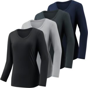 4-7 Pack Long Sleeve Shirts for Women,Moisture Wicking Shirts Long Sleeve Workout Tops for Women V Neck Hiking T-Shirts