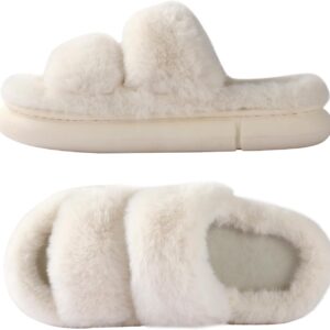 Ankis Fuzzy Slippers for Women - Ultra-Soft Skin-friendly Dual-Strap Furry Slippers | EVA Cushioned Non-Slip Sole | Cozy Memory Foam Women House Slippers | Indoor and Outdoor Cloud Slippers