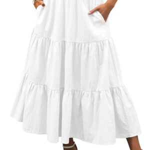 ANRABESS Women’s Summer Boho Flowy Swing Tiered A-Line Maxi Skirt 2025 Fashion Trendy Elastic Waist Pleated Long Beach Dress