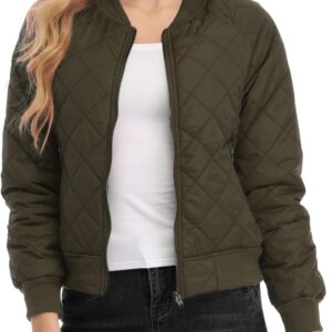 andy & natalie Women's Bomber Jacket Fashion Quilted Casual Lightweight Bomber Jakcets Zip up Outerwear Jacket with Pockets