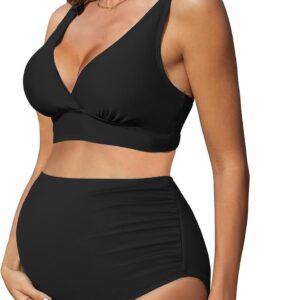 American Trends Maternity Swimsuit High Waisted Bikini Set Two Piece Pregnancy Bathing Suit Swimwear Swimming Suit