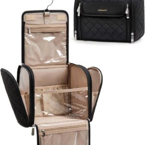 BAGSMART Makeup Bag for Women with Hanging Hook - Portable Cosmetic Case, Large Capacity Door Room Essentials Travel Organizer for Full Sized Cosmetics and Toiletries, Black