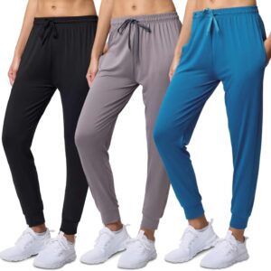 3 Pack: Women's Ultra-Soft Silky Dry Fit Lounge Joggers Lightweight Dry-Fit Pants with Pockets (Available in Plus)