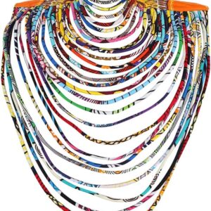 BAZINRICHE Women's Handmade Necklaces Ankara Kente Necklace Long Multi Strand African Wax Collar
