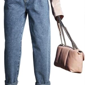 Astylish Womens High Waisted Baggy Jeans Boyfriend Cropped Loose Denim Pants