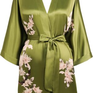 BABEYOND Kimono Robe Cover up Short Satin Floral Silky Kimono Blouse Loose Bachelorette Party Robe