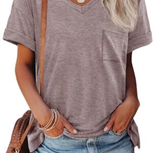 ATHMILE Womens T Shirts 2025 Short Sleeve V-Neck Shirts Cute Fit Summer Casual Tee Tops S-3XL Beach