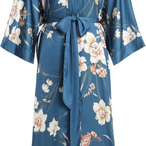 Aensso Long Soft Lightweight Silky Kimonos Robes for Women, Luxury Japanese Floral Womens Kimono Robe