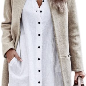 Angashion Women’s Coat, Long Sleeve Stand Collar Cardigan Mid-Long Open Front Outwear Overcoat with Zipper Pockets