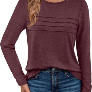AUTOMET Long Sleeve Shirts for Women Pleated Dressy Casual Business Blouses Trendy Fashion Tunic Basic Tops