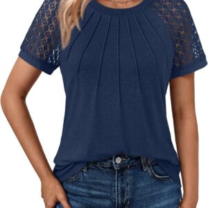 AUTOMET Womens Summer Tops Spring Shirts Trendy Vacation Outfits Short Sleeve Business Tshirts Fashion Casual Blouses