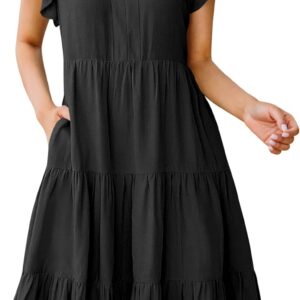 ANRABESS Womens Summer Dress Ruffle Sleeve V Neck Midi Dresses Fashion Casual Fit Flowy Tiered Boho Beach Vacation Sundress